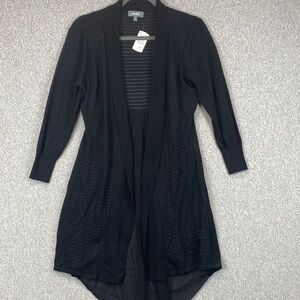 Neiman Marcus open cardigan M chiffon bottom knit top with metallic threads